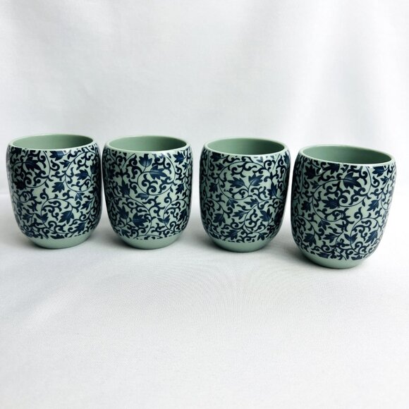 Asian Set of Vintage Teacups Blue and Teal Floral Porcelain Cups – 4 pcs. - Picture 3 of 6